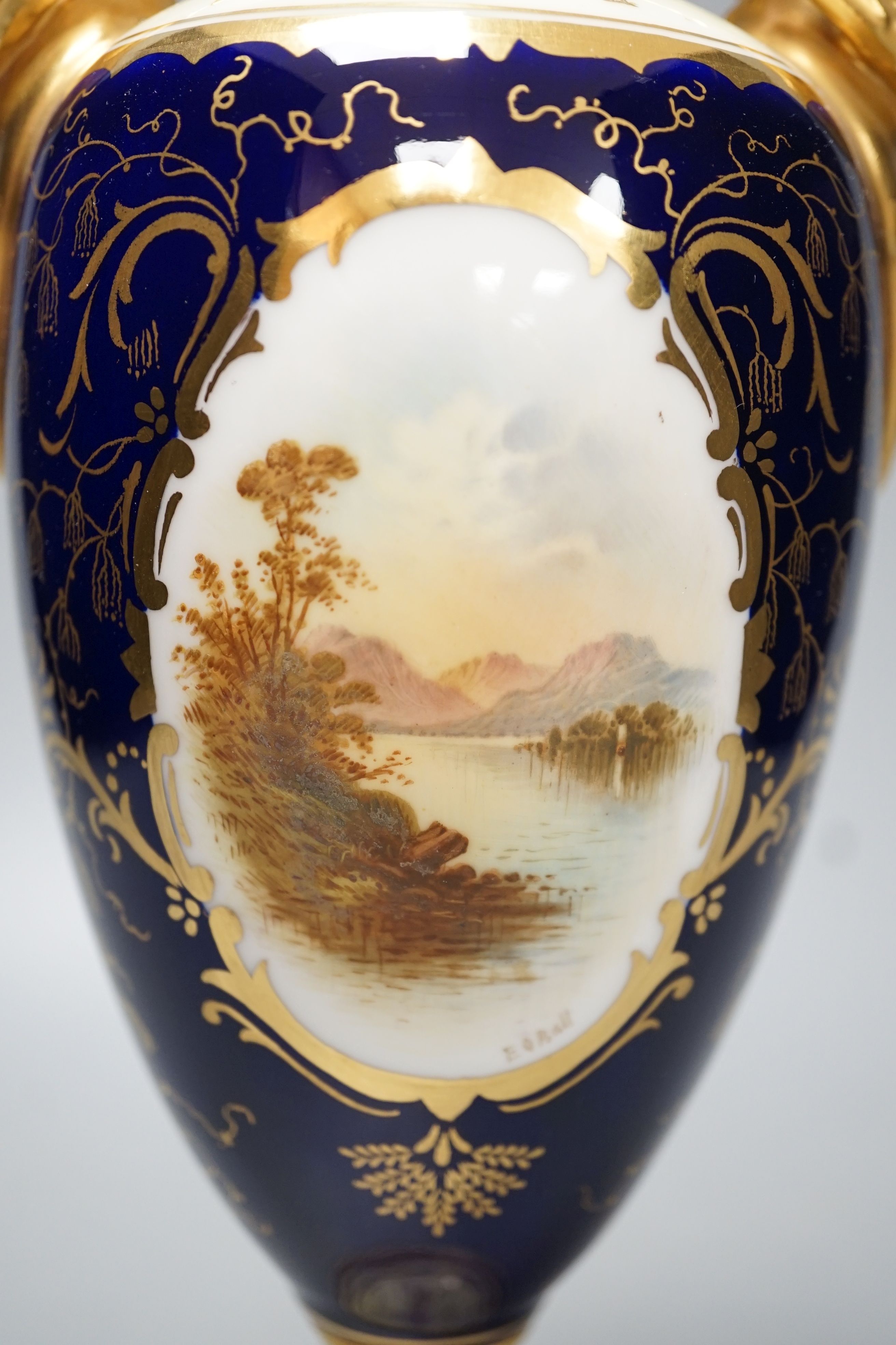 A late 19th/20th century Coalport ‘Loch Katrine’ landscape painted vase - 29.5cm high